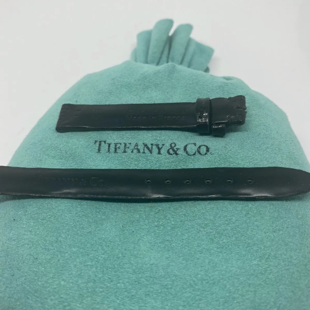 Tiffany & Co Black Leather Watch Strap Band size 11MM
